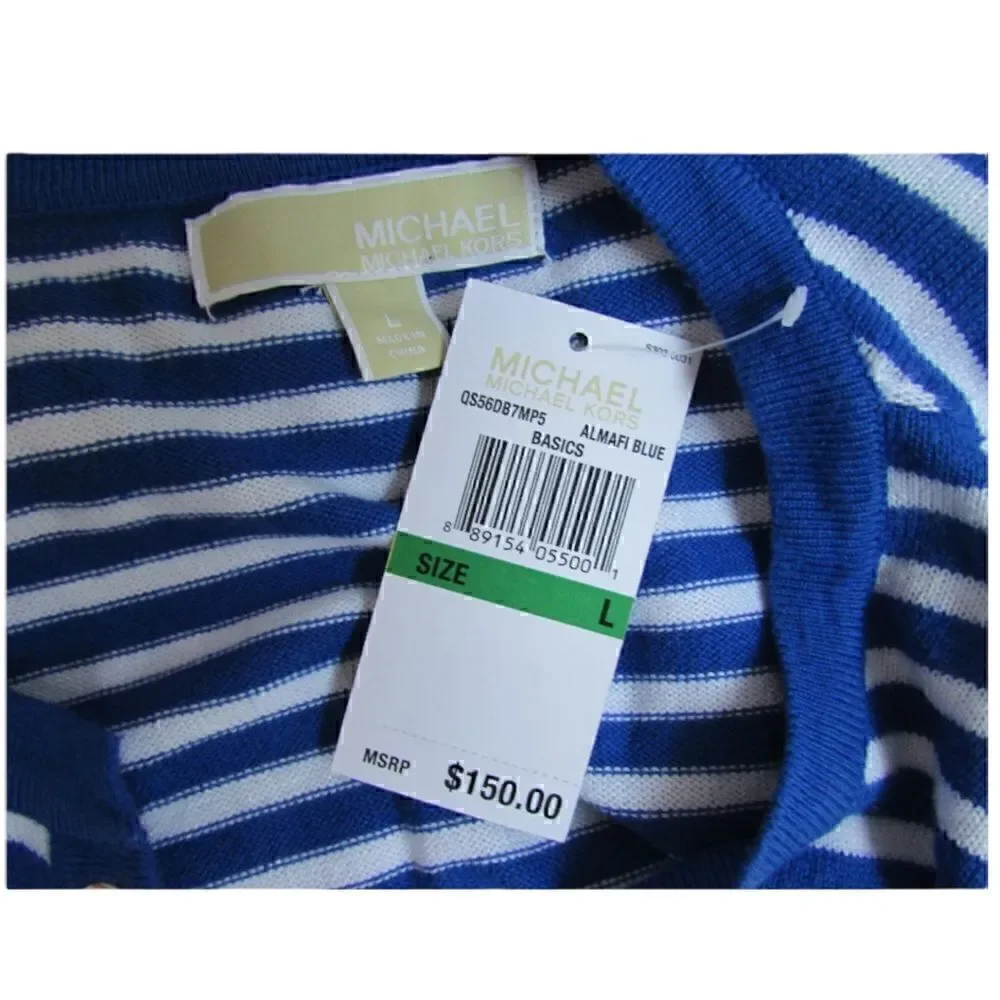 Michael Kors‎ Blue & White Striped Sweater W/ Chain Lace Up